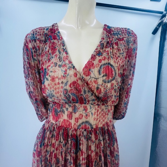 BA&SH Athena Metallic Floral Maxi Lady Dress US 4 Rouge Ethereal Coquette Prom - Picture 4 of 14